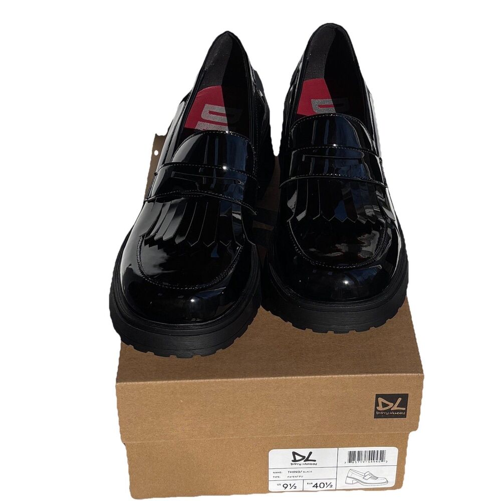 NIB Dirty Laundry Black Thing Patent Vegan Leather Platform Shoes Size 9.5